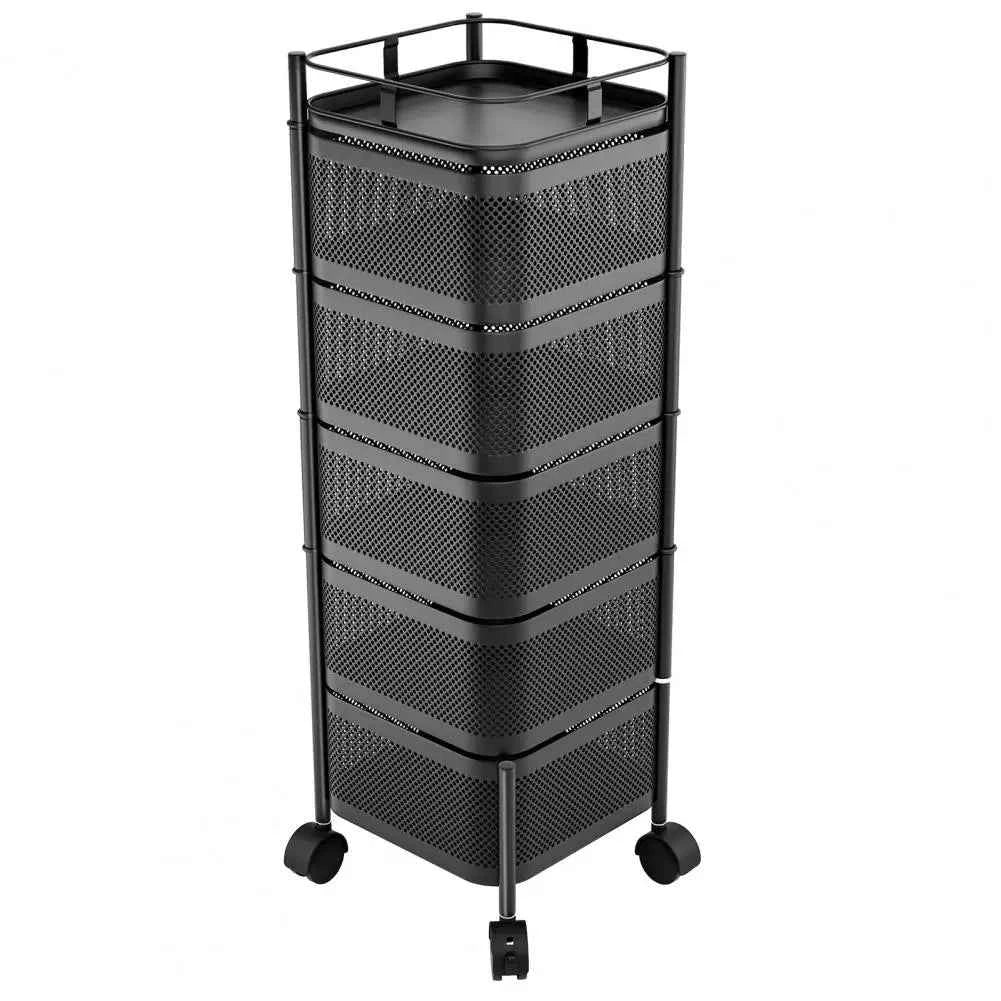 5-Layer Kitchen Trolley on Wheels Kitchen Storage Cart Fruit Basket Storage Container Fruit Vegetable Metal Wire Shelf