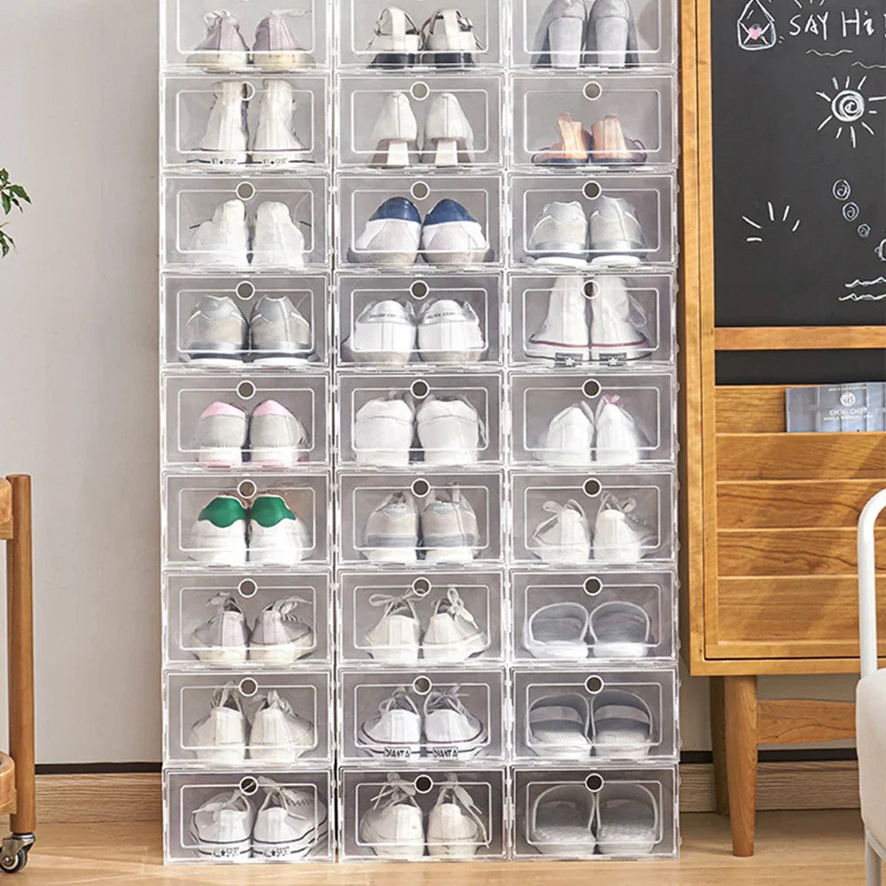 Folder Plastic Antioxidant Shoe Cabinet High Transparent Slippers Sneakers Storage Shoes Box Dustproof Shoe Organizer Box - Ceenaz Store