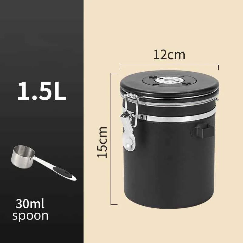304 Stainless Steel Coffee Canister Coffee Bean Storage Airtight Containers with Date with Spoon Vent Valve Kitchen Food Storage Jar