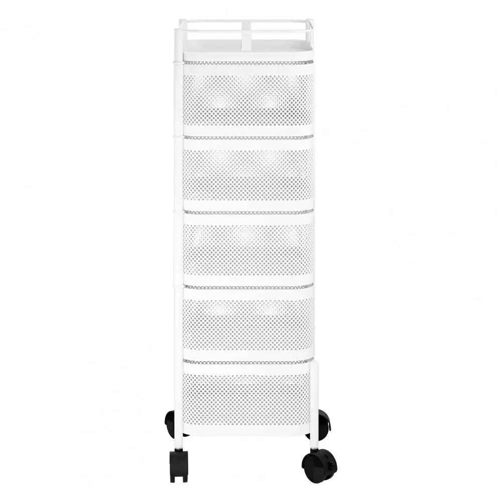 5-Layer Kitchen Trolley on Wheels Kitchen Storage Cart Fruit Basket Storage Container Fruit Vegetable Metal Wire Shelf
