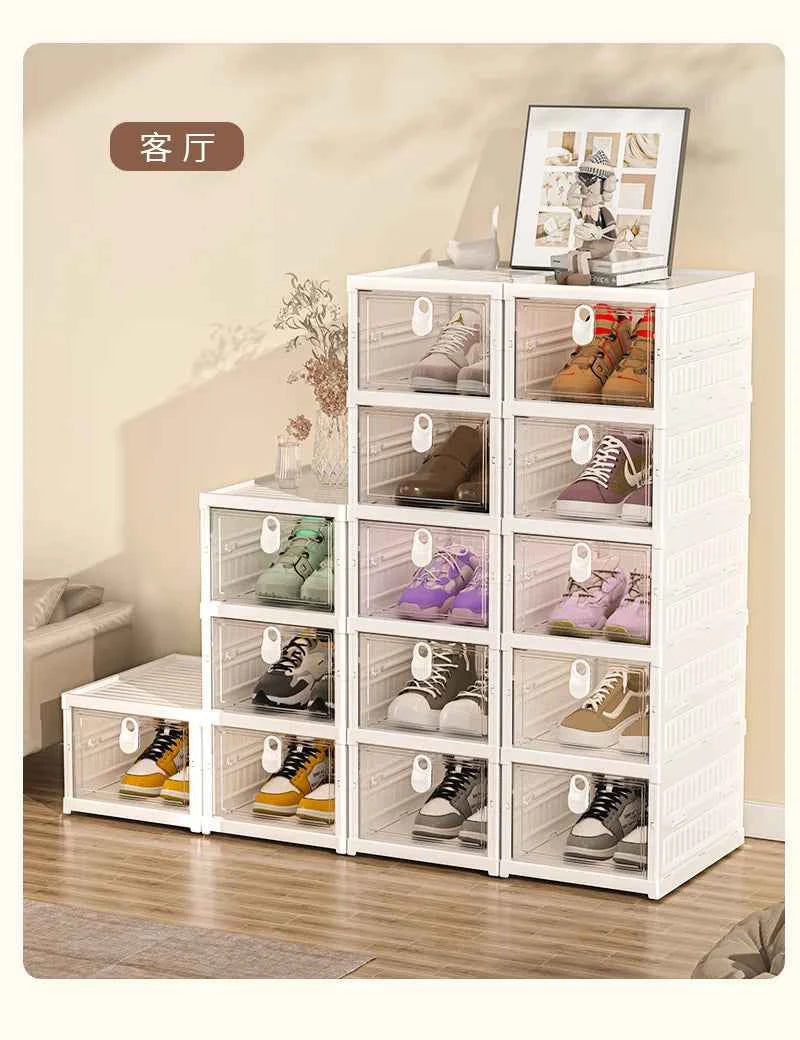 Free Installation Folding Shoe Box Storage Rack, Transparent Shoe Rack Storage Box, Multi-layer Integrated Shoe Cabinet