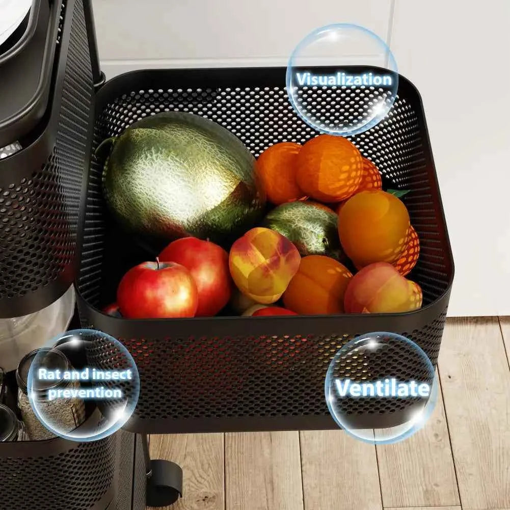 5-Layer Kitchen Trolley on Wheels Kitchen Storage Cart Fruit Basket Storage Container Fruit Vegetable Metal Wire Shelf