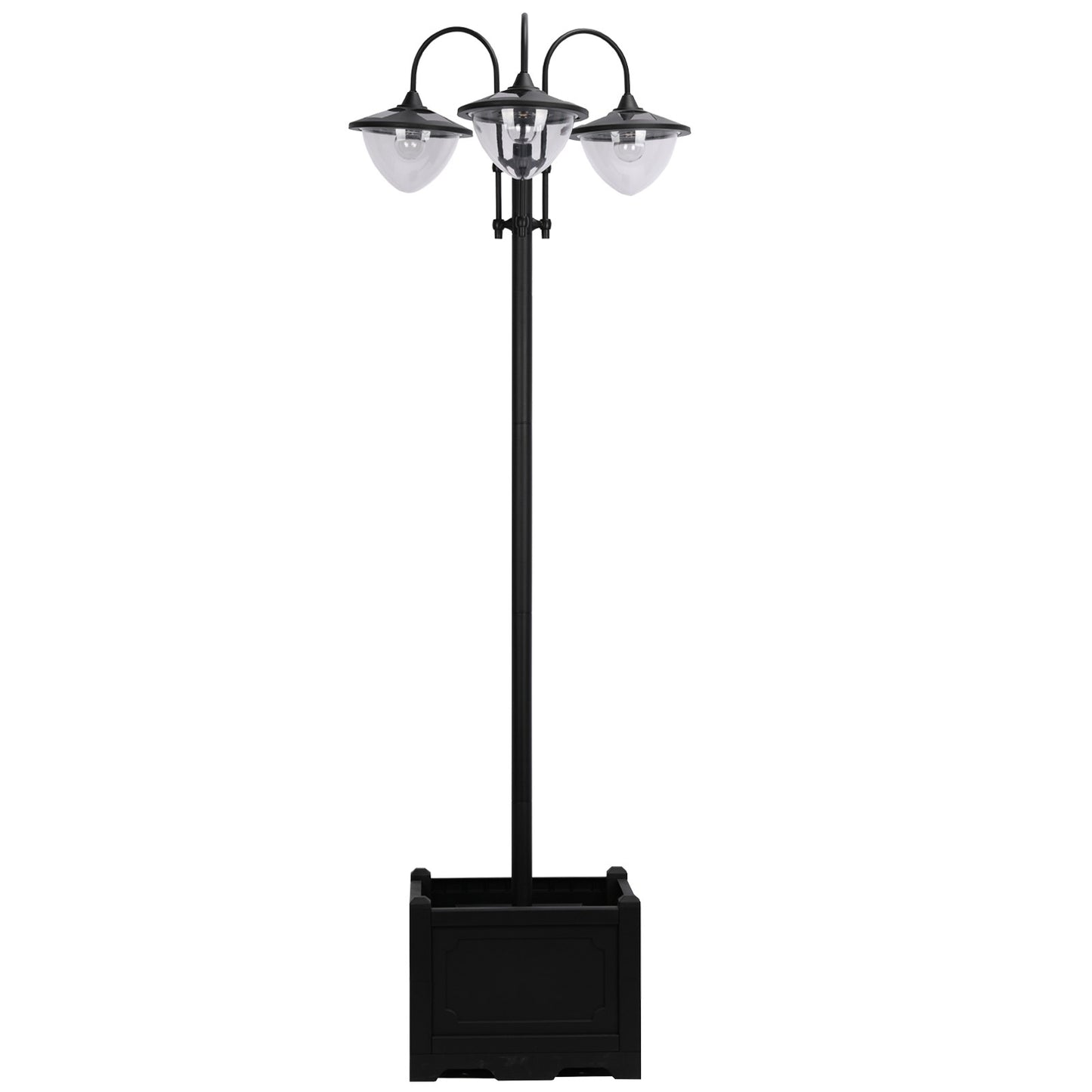 3-head LED Solar Light Lamp Street Light Post with Planter Base, Black