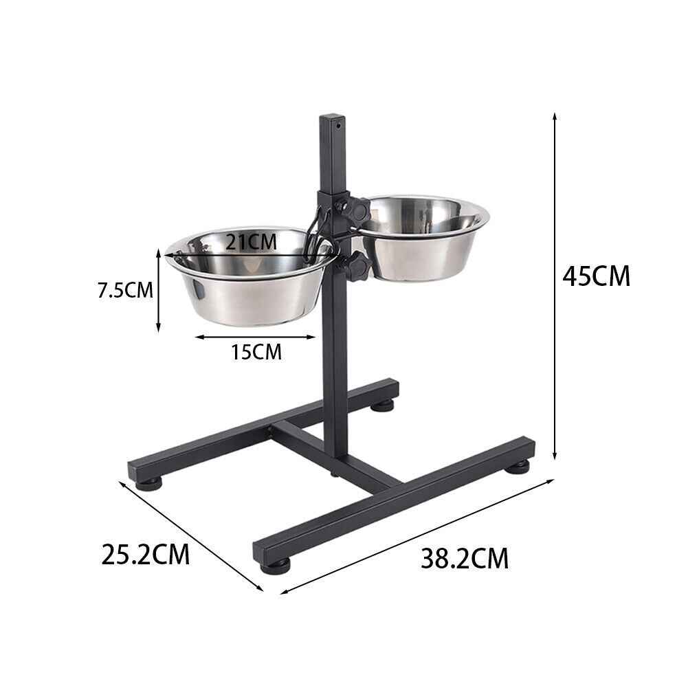 45CM Tall Large Dog Food Feeding Stand Station Stainless Steel Dual Raised Bowls