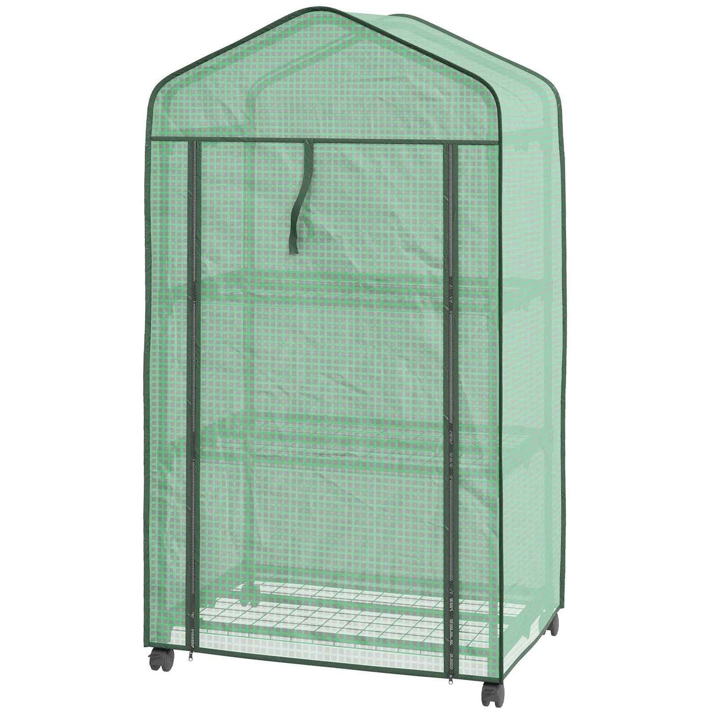 3 Tier Mini Greenhouse with Reinforced PE Cover, Small Greenhouse, Green