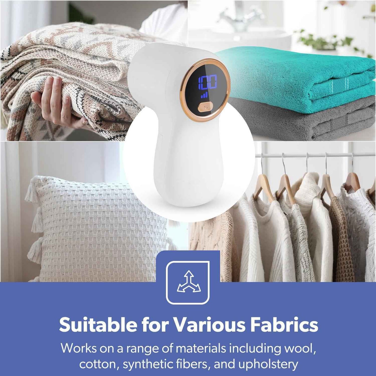 GEEPAS Lint Remover De Bobbler for Clothes Fabric Shaver Battery Operated White