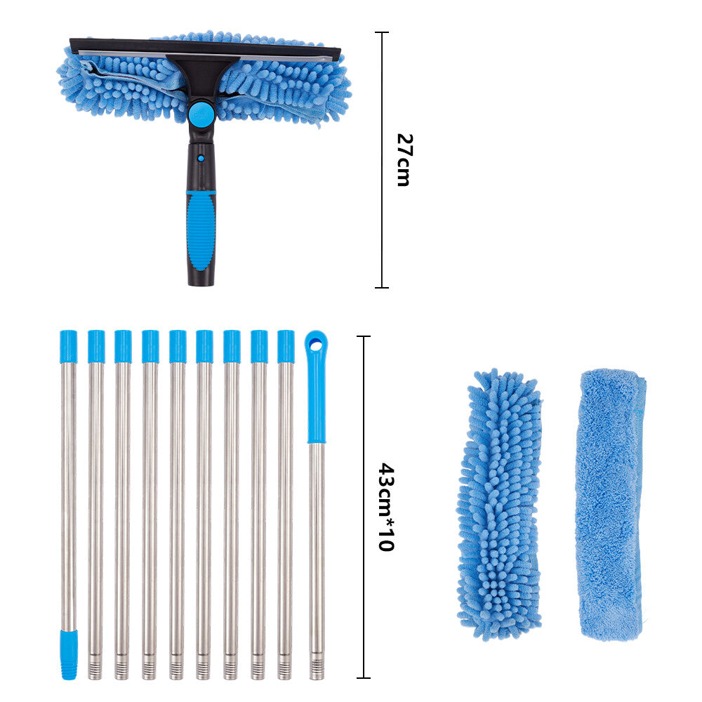4.3M Long Telescopic Rod 2-in-1 Window Glass Cleaner Wipe & Scraper Cleaning Kit