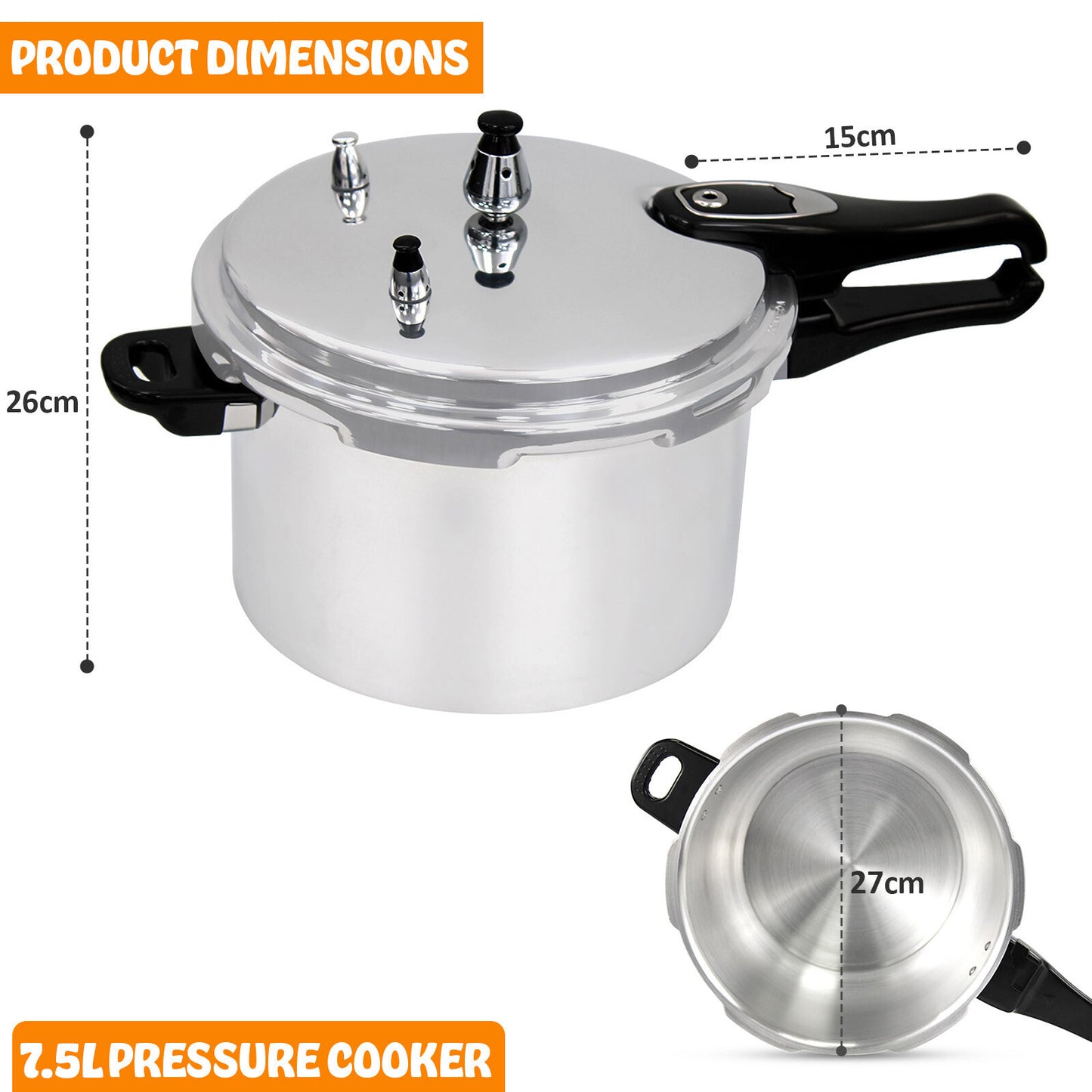 3.5/6/7.5 Litre Dual Handle aluminum Pressure Cooker Kitchen Catering Cookware