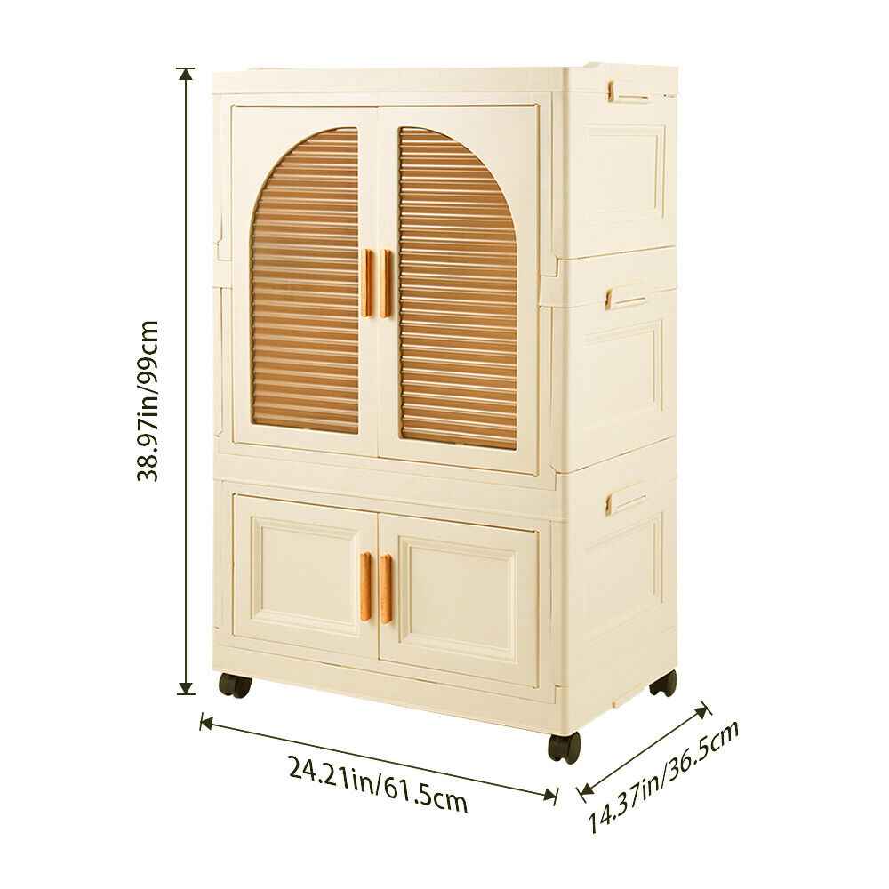 Large Folding Wardrobe Storage Plastic Cabinet with Hanging Rod Clothes Closet
