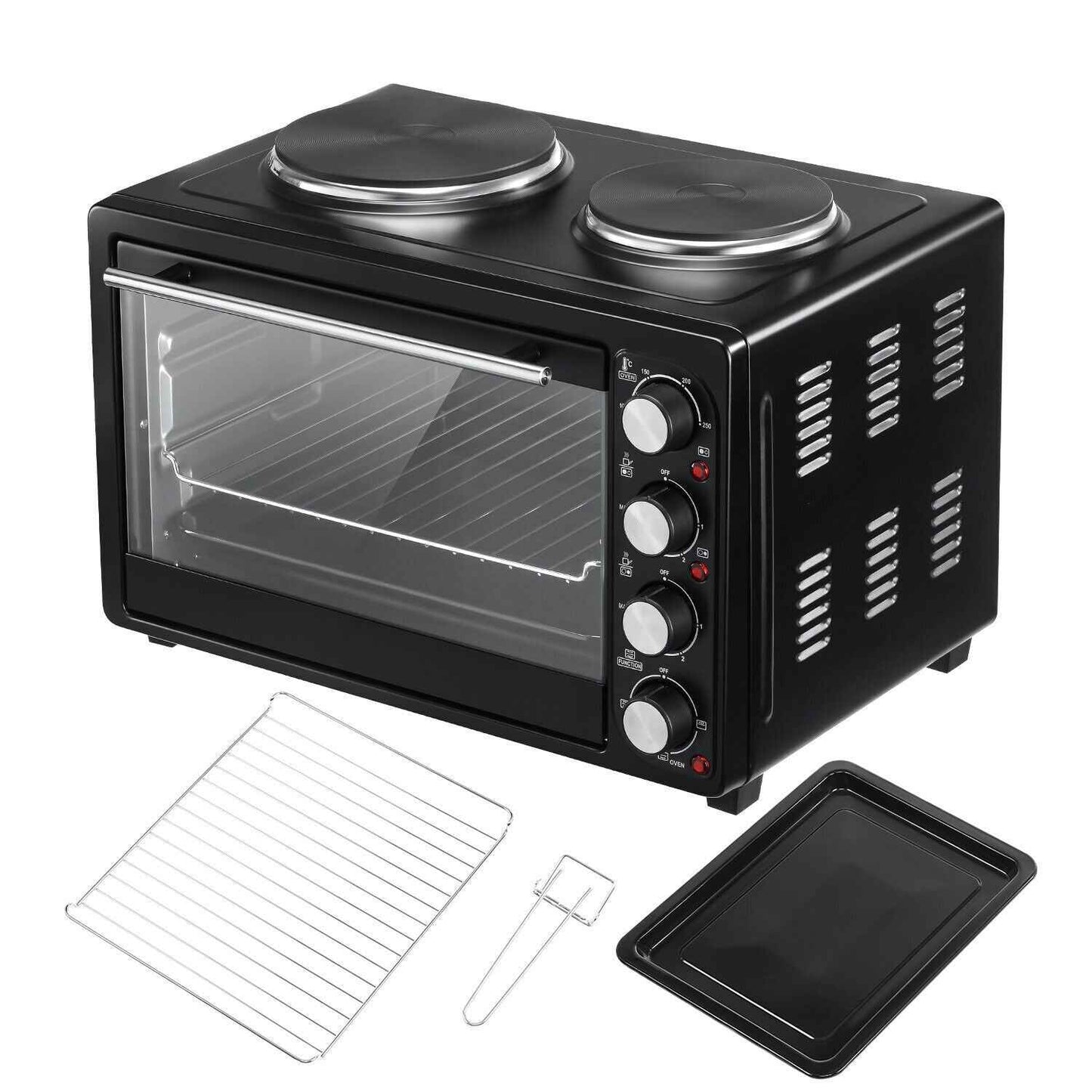 36L Mini Oven Hob Cooker Grill With Electric Hob Double Hotplate Tabletop Black