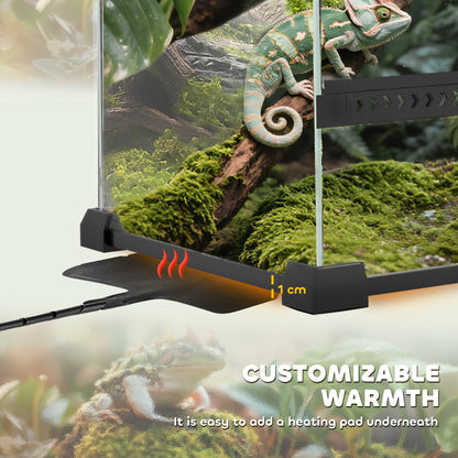 Glass Terrarium with Stone Background, Reptile Vivarium, Black