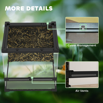 Glass Terrarium with Stone Background, Reptile Vivarium, Black