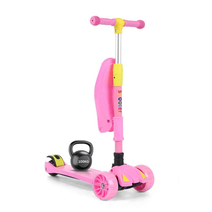 Kids Scooter Child Kick Flashing LED Light Up 3 Wheel Adjustable Folding UK