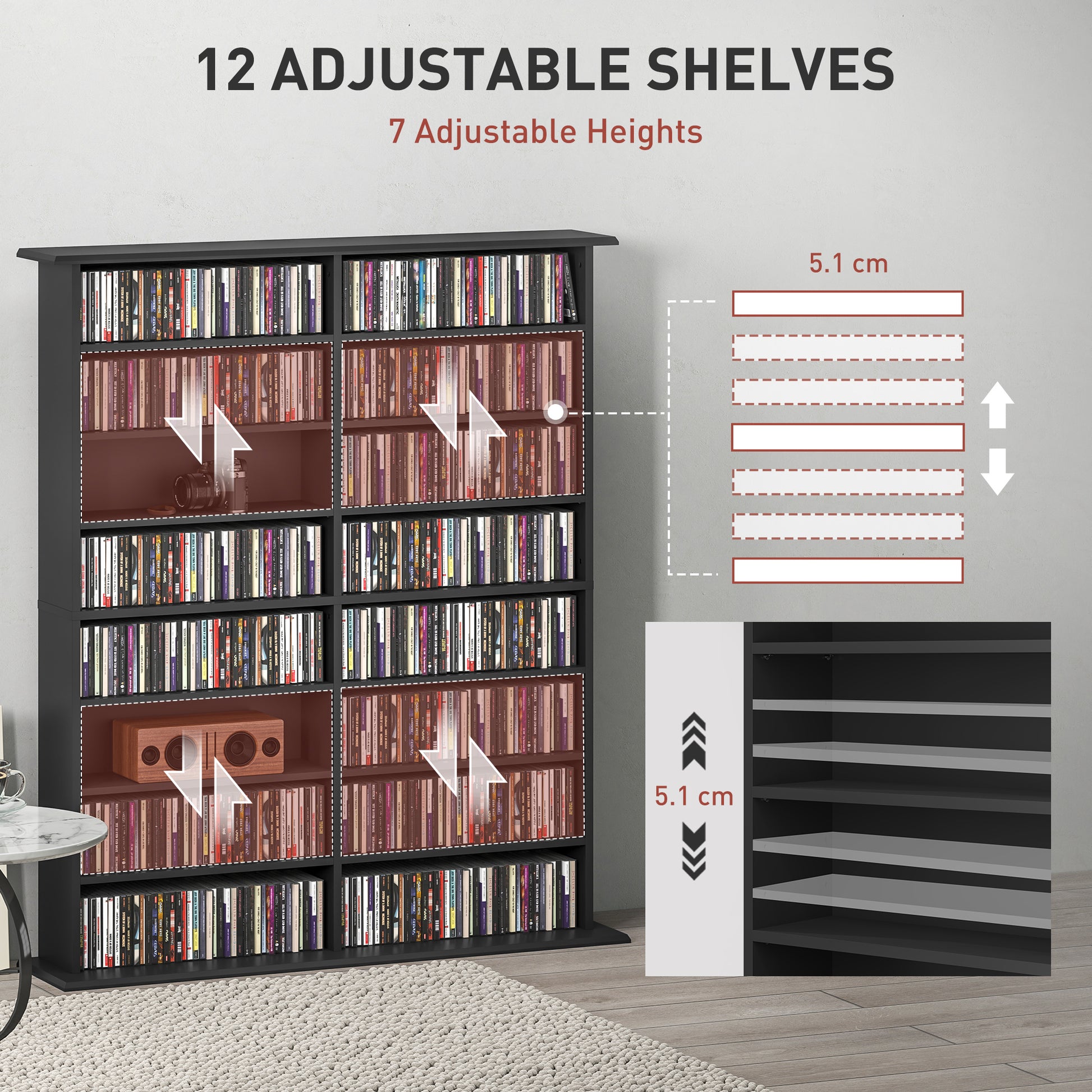 720 CD/396 DVD/396 Blu-ray Storage Tower with 12 Adjustable Shelves