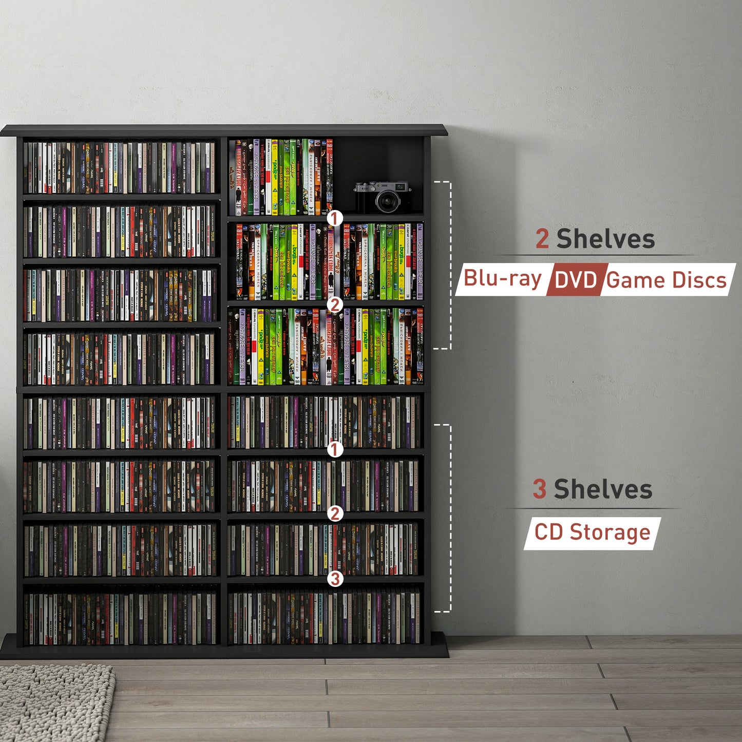720 CD/396 DVD/396 Blu-ray Storage Tower with 12 Adjustable Shelves
