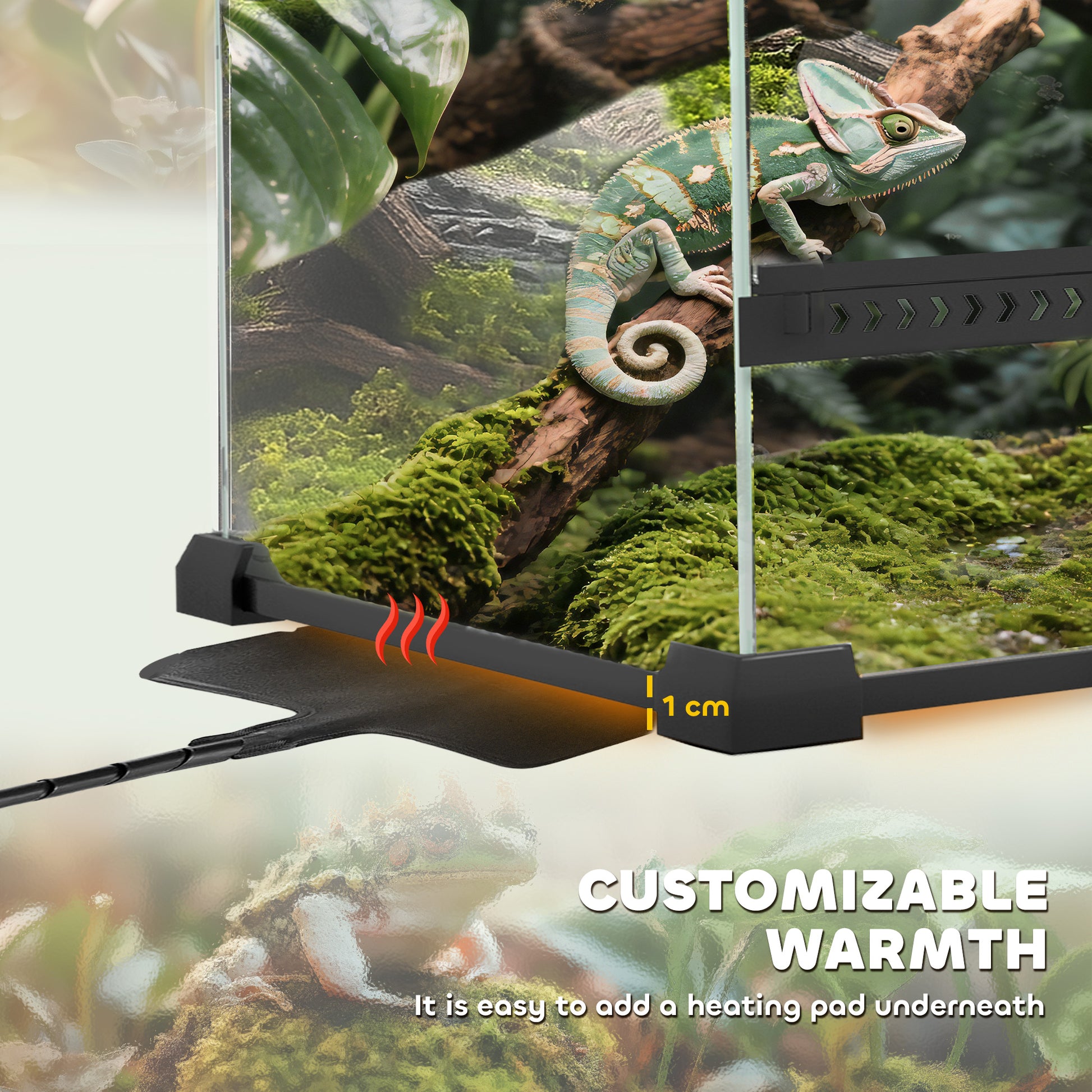 Glass Terrarium with Stone Background, Reptile Vivarium, Black