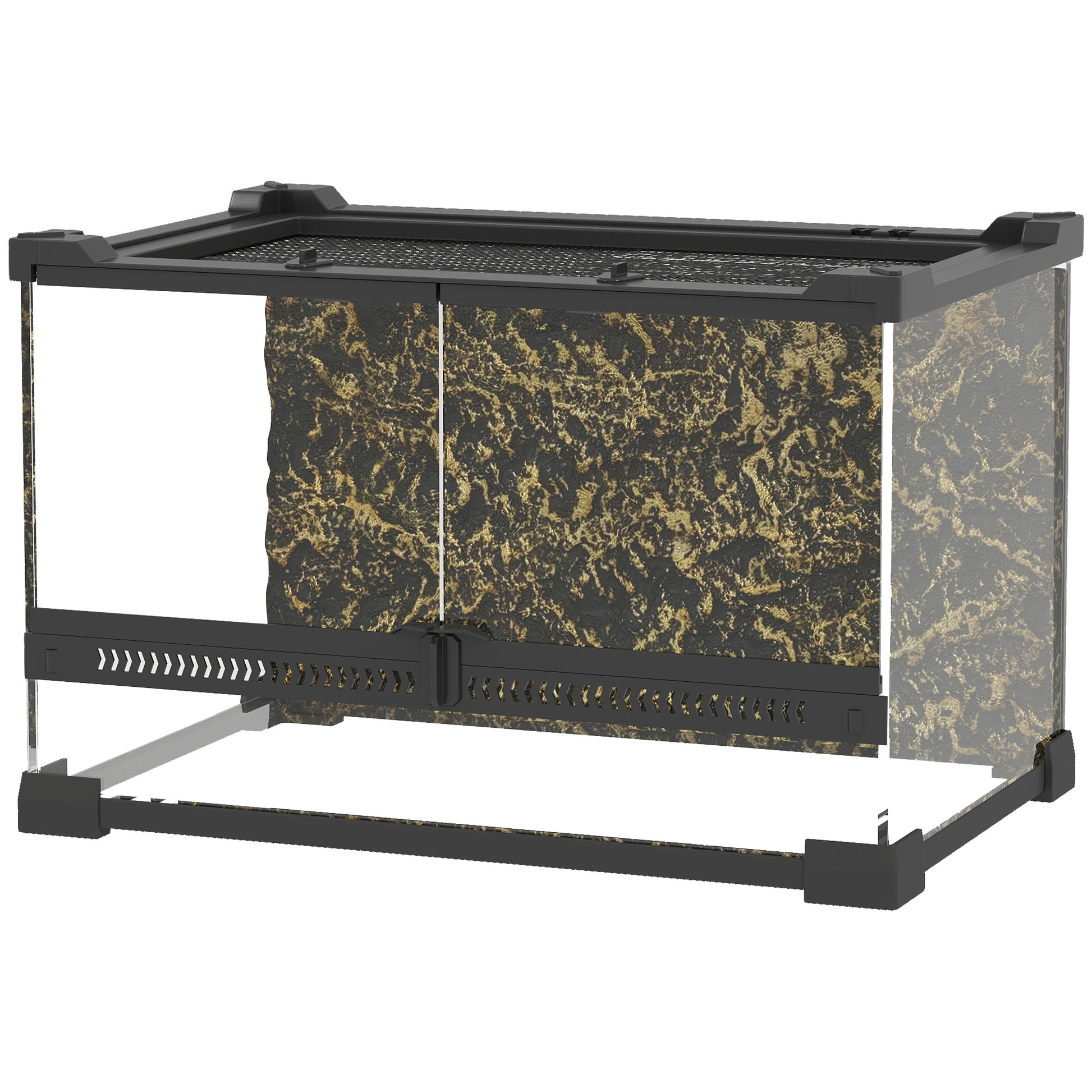 Glass Terrarium with Stone Background, Reptile Vivarium, Black