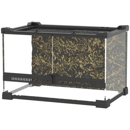 Glass Terrarium with Stone Background, Reptile Vivarium, Black