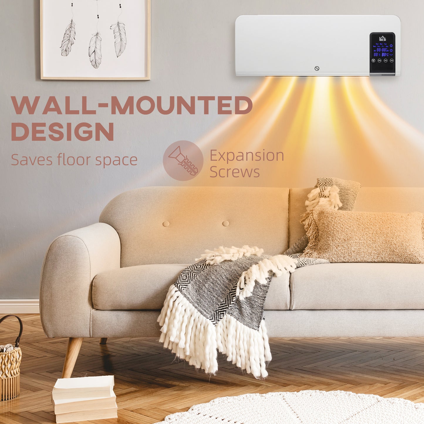 Wall Mounted Electric Heater with 2 Modes, 12H Timer and Oscillation