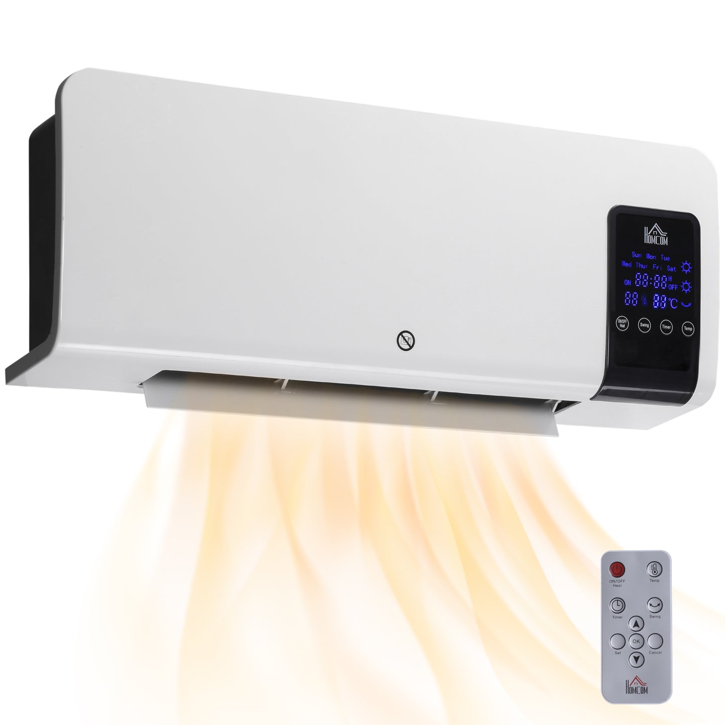 Wall Mounted Electric Heater with 2 Modes, 12H Timer and Oscillation