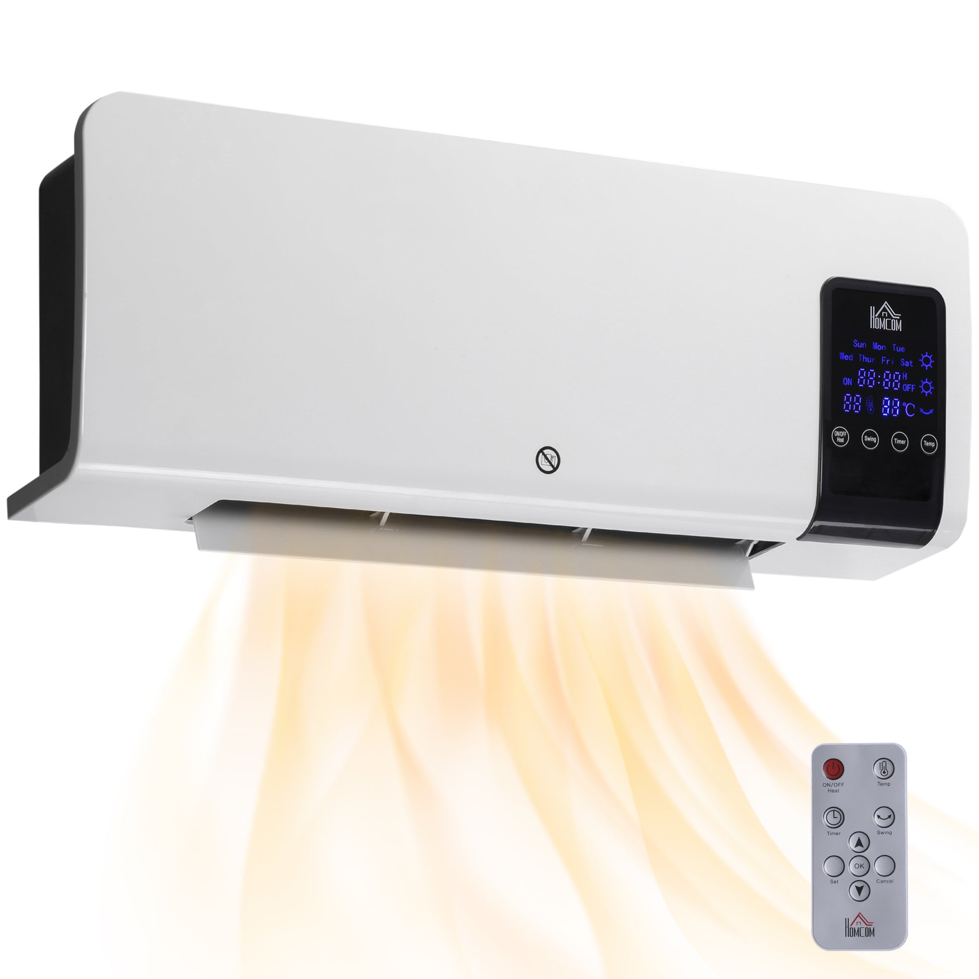 Wall Mounted Electric Heater with 2 Modes, 12H Timer and Oscillation