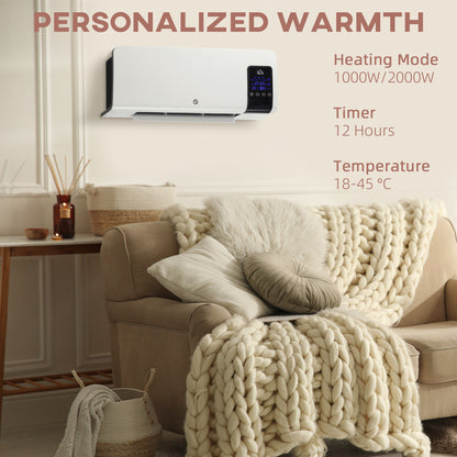 Wall Mounted Electric Heater with 2 Modes, 12H Timer and Oscillation