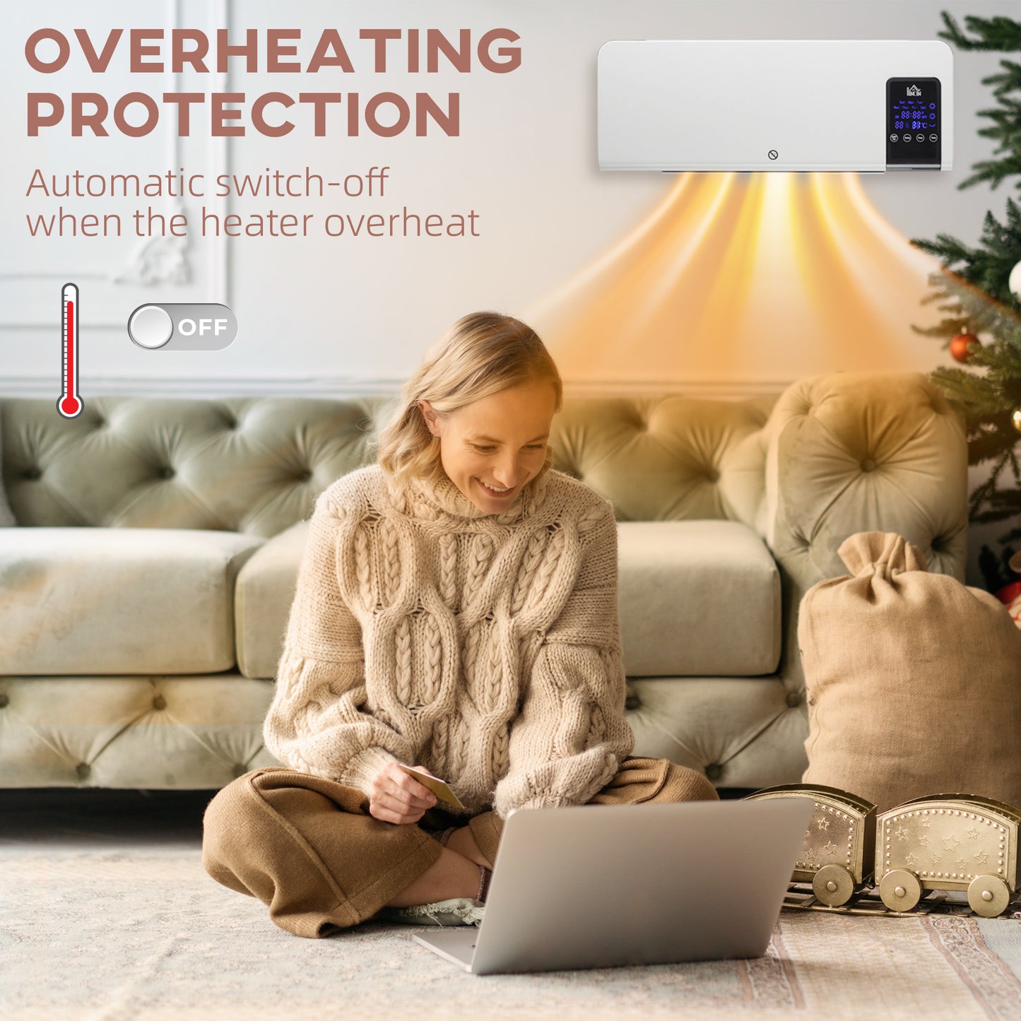 Wall Mounted Electric Heater with 2 Modes, 12H Timer and Oscillation