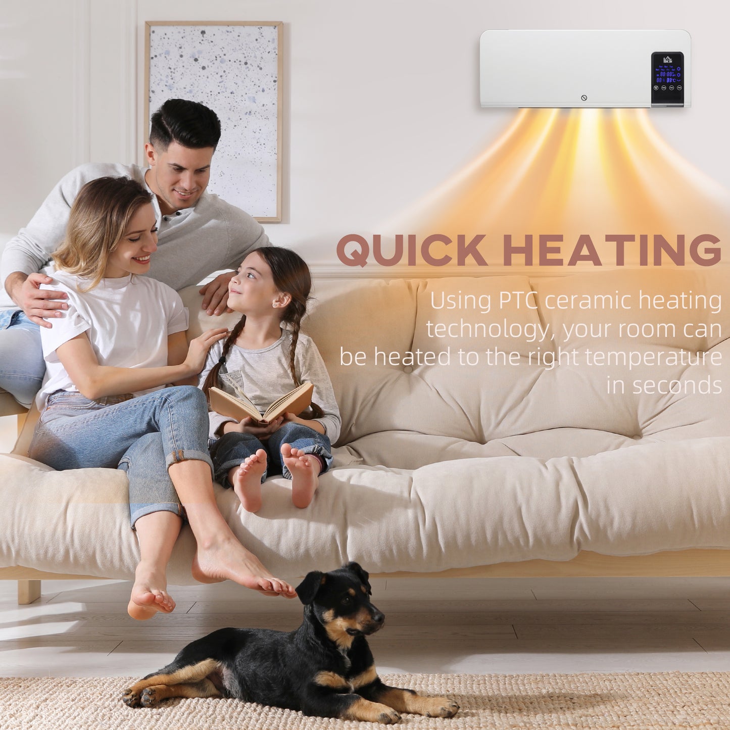 Wall Mounted Electric Heater with 2 Modes, 12H Timer and Oscillation