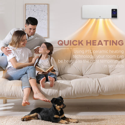 Wall Mounted Electric Heater with 2 Modes, 12H Timer and Oscillation