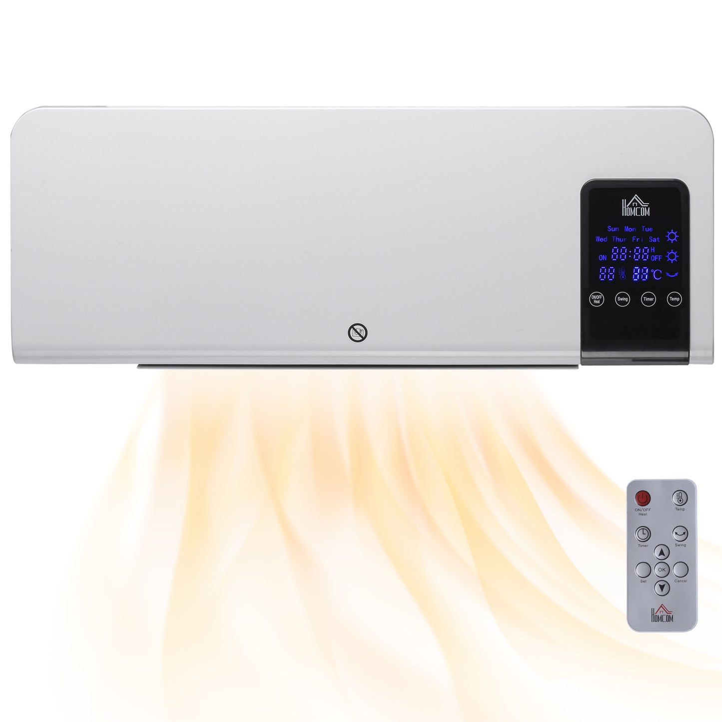 Wall Mounted Electric Heater with 2 Modes, 12H Timer and Oscillation
