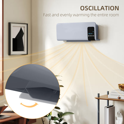 Wall Mounted Electric Heater with 2 Modes, 12H Timer and Oscillation