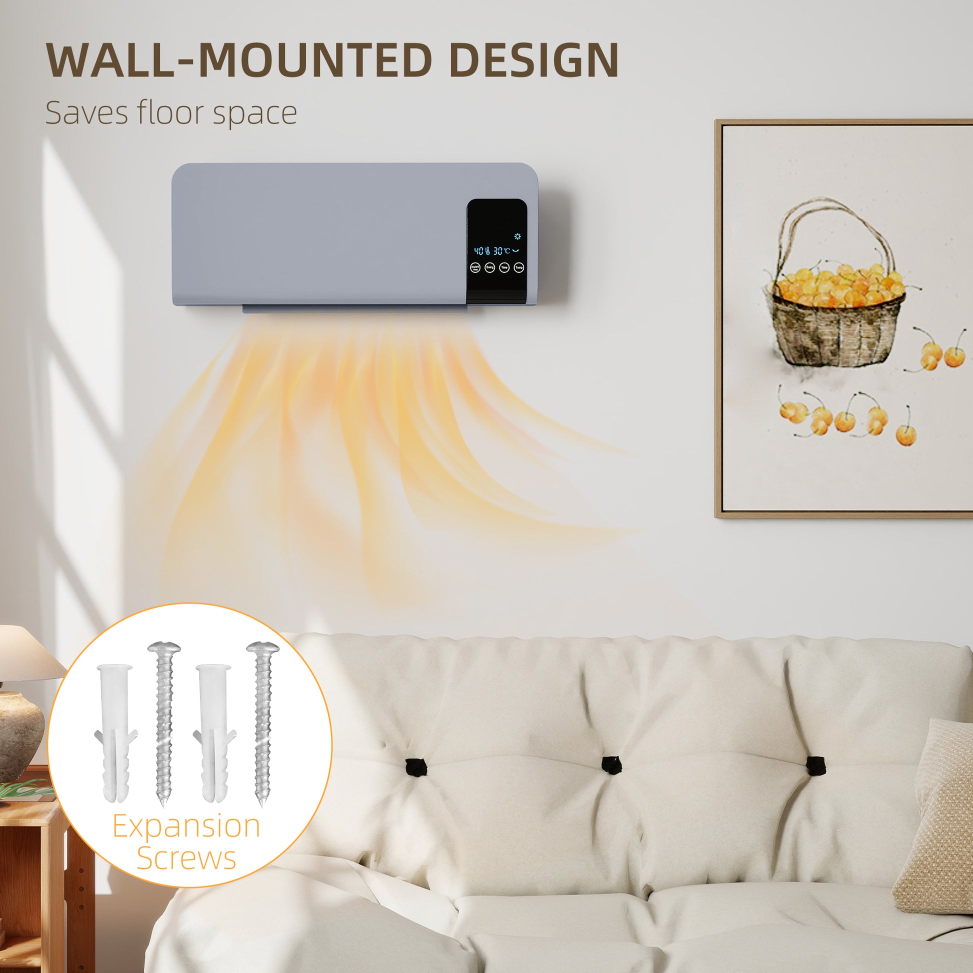 Wall Mounted Electric Heater with 2 Modes, 12H Timer and Oscillation