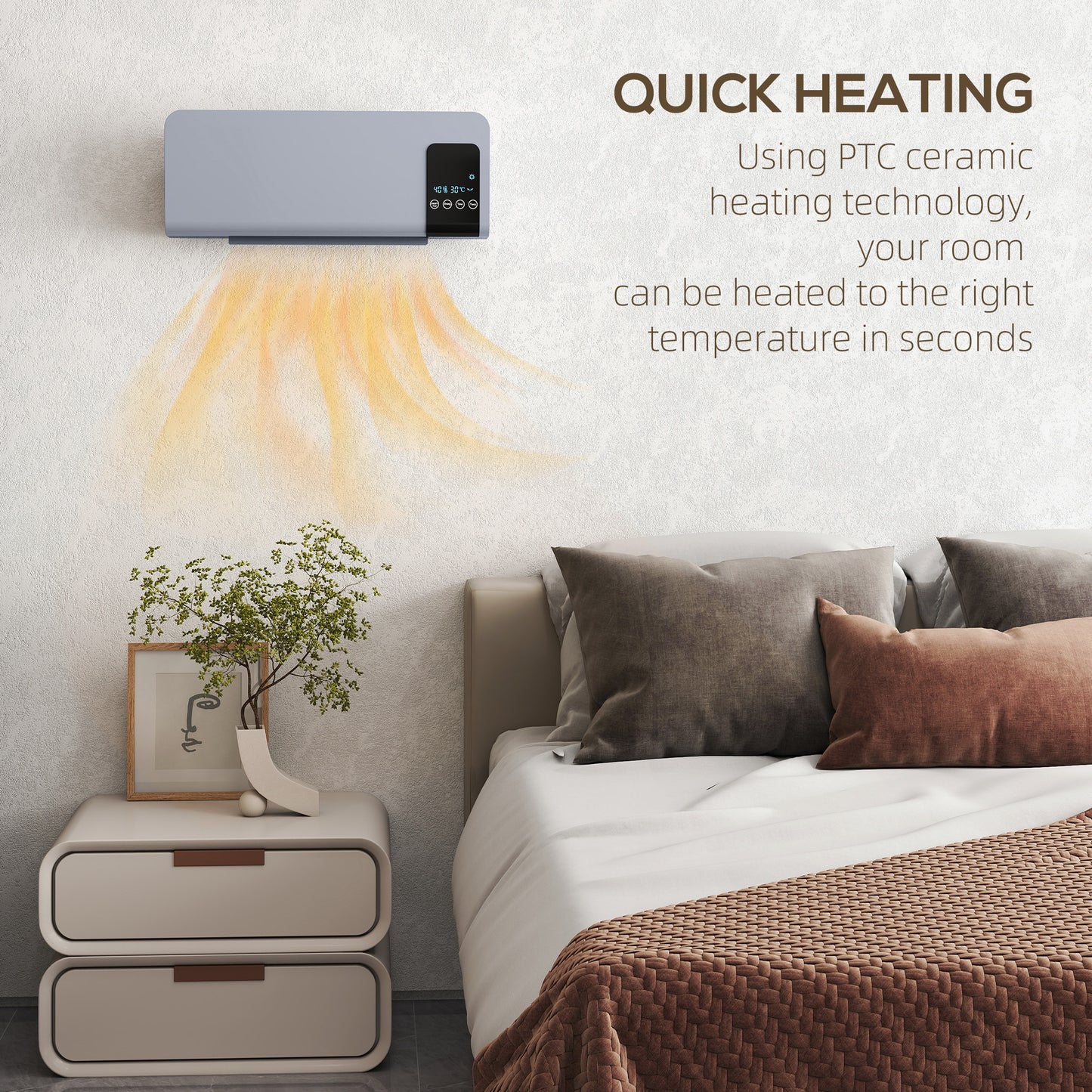 Wall Mounted Electric Heater with 2 Modes, 12H Timer and Oscillation