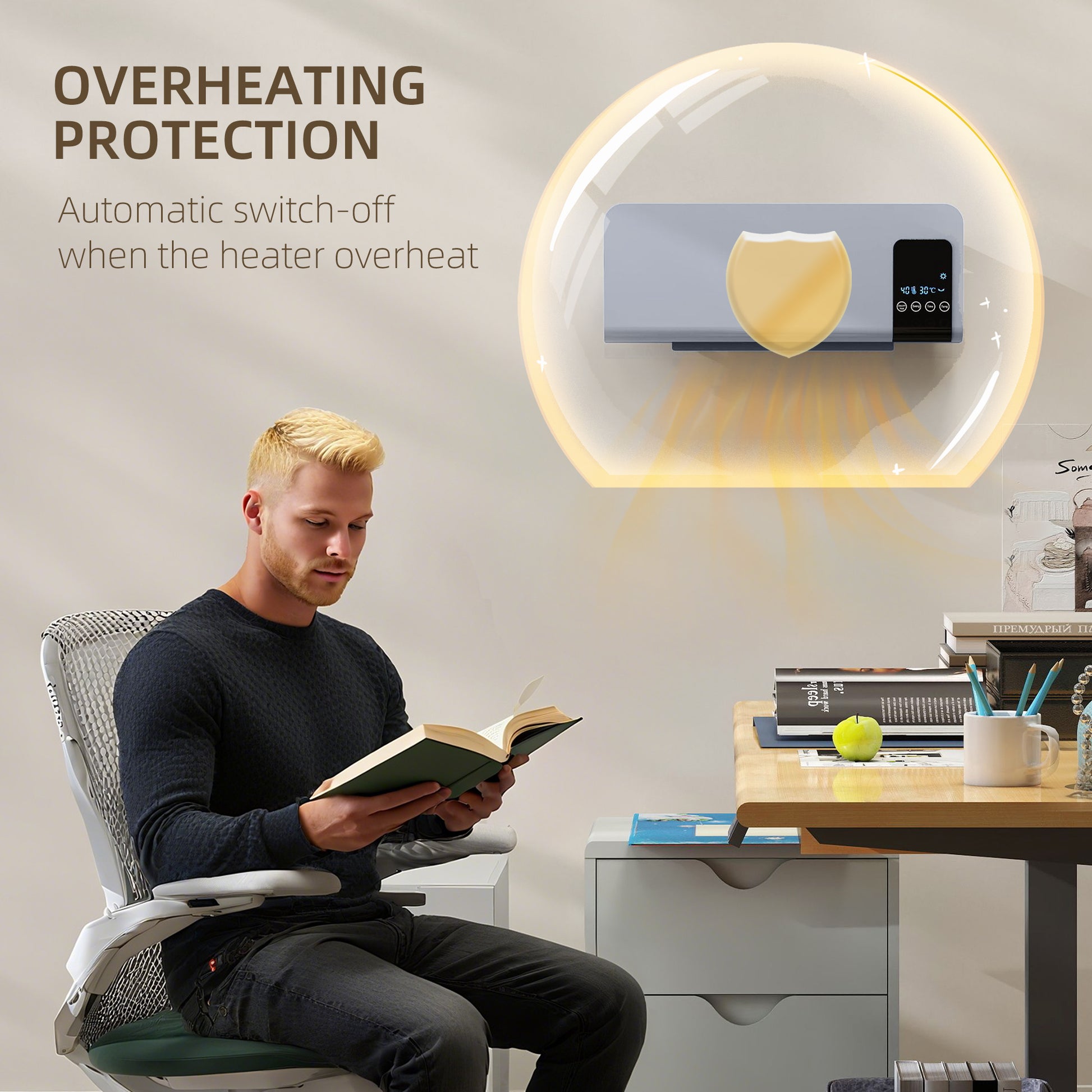 Wall Mounted Electric Heater with 2 Modes, 12H Timer and Oscillation