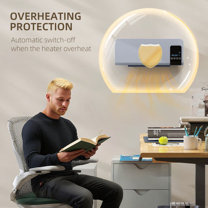Wall Mounted Electric Heater with 2 Modes, 12H Timer and Oscillation