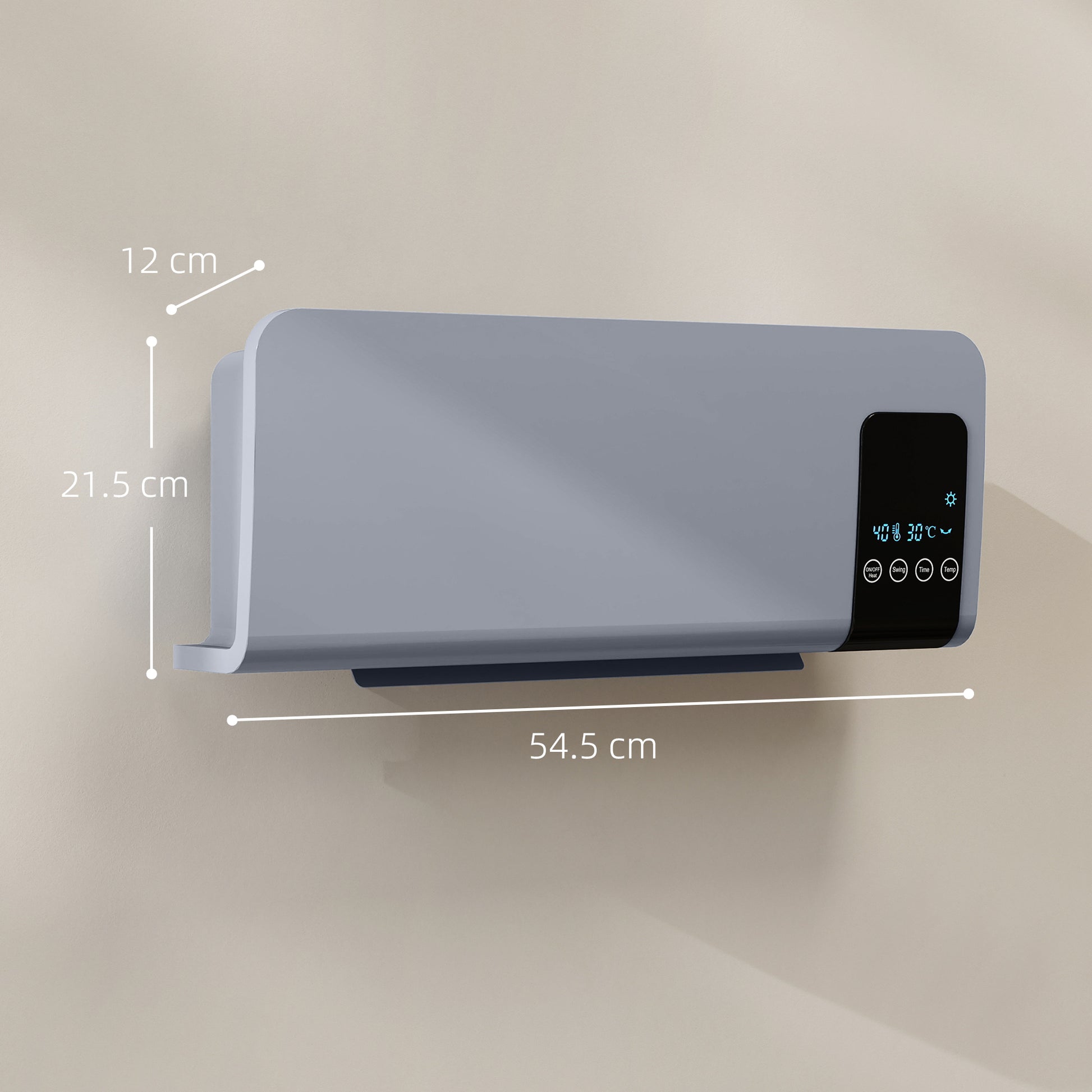 Wall Mounted Electric Heater with 2 Modes, 12H Timer and Oscillation