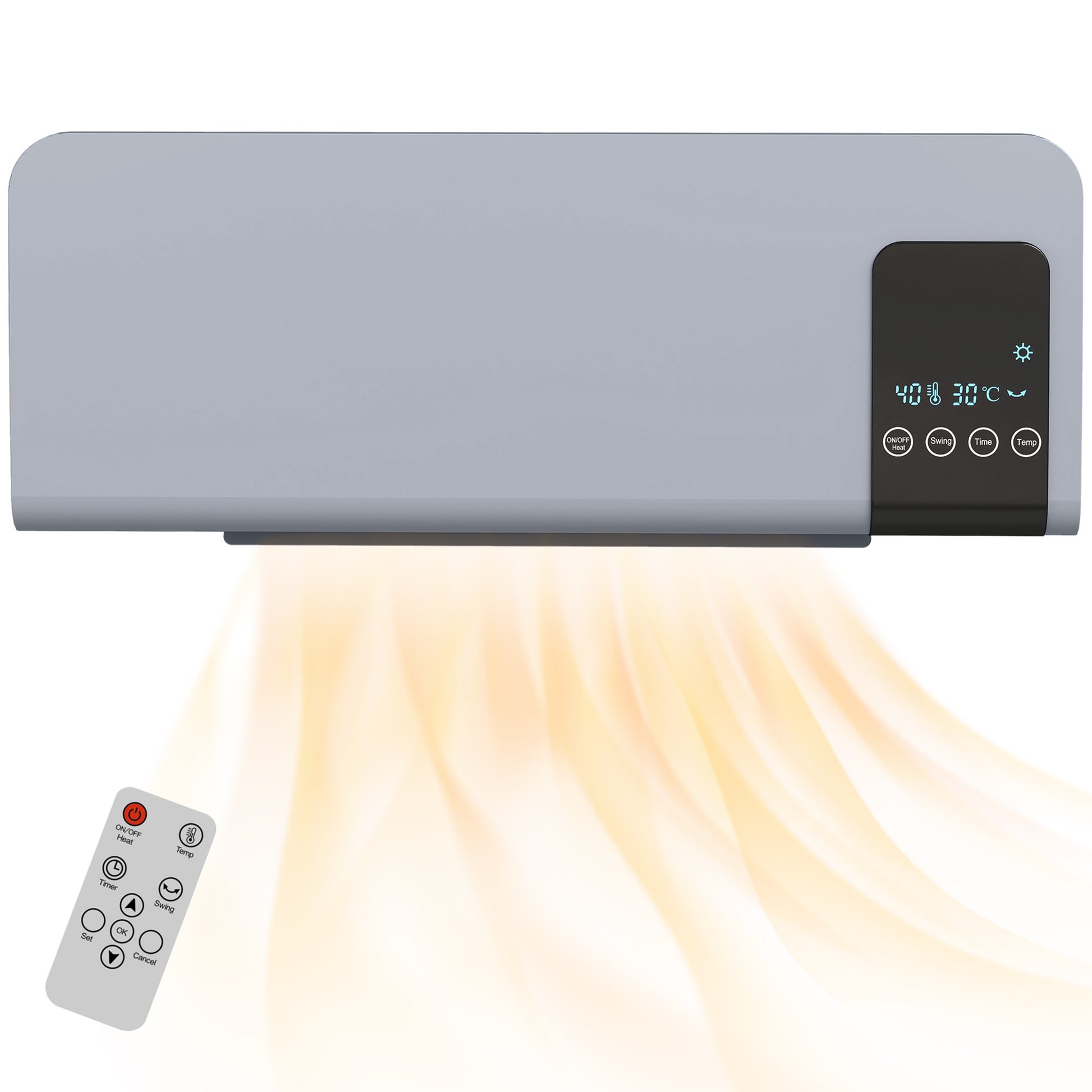 Wall Mounted Electric Heater with 2 Modes, 12H Timer and Oscillation