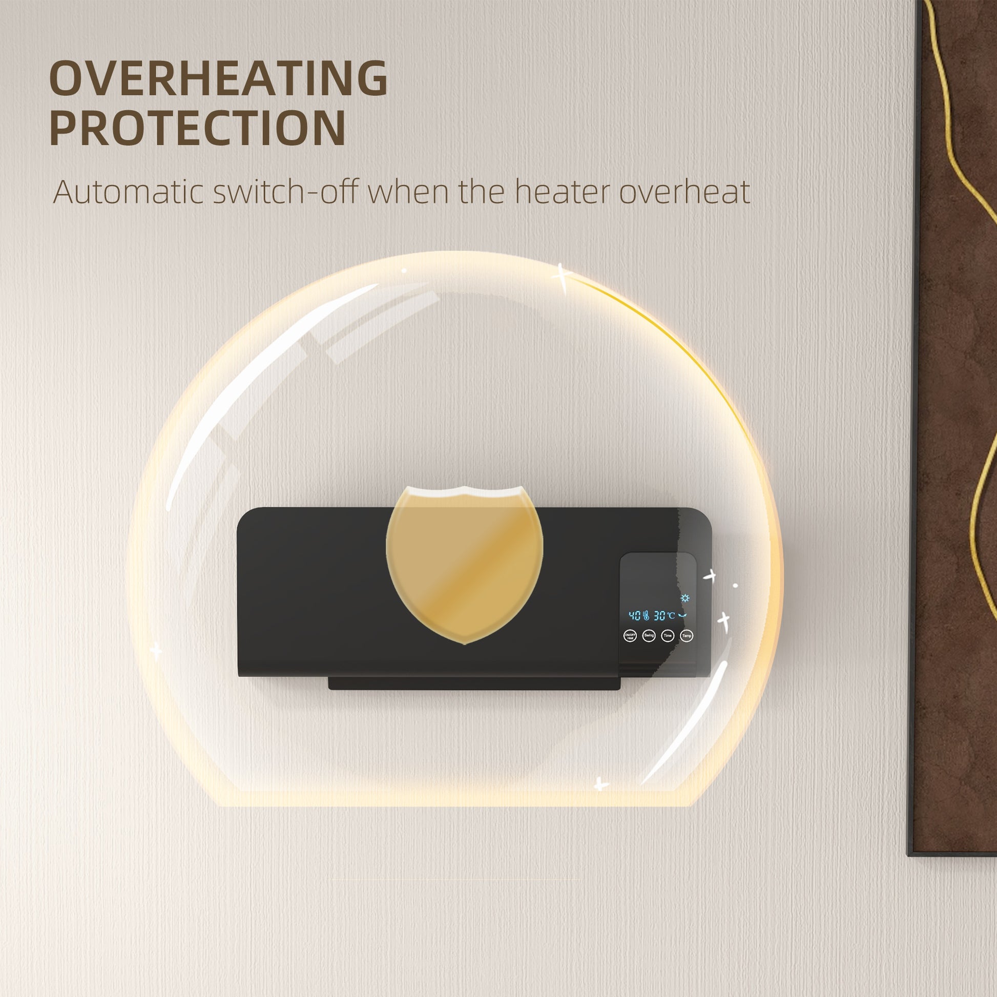 Wall Mounted Electric Heater with 2 Modes, 12H Timer and Oscillation