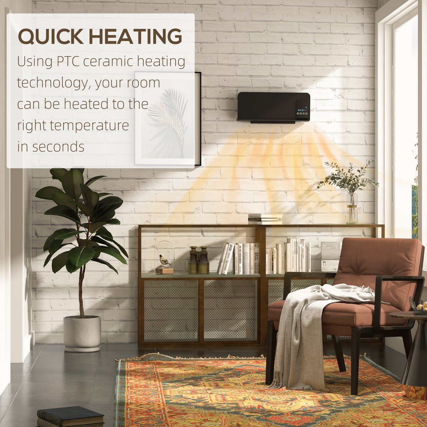 Wall Mounted Electric Heater with 2 Modes, 12H Timer and Oscillation