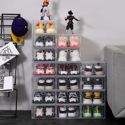 6 Pack Transparent shoe box shoes organizers thickened foldable Dustproof storage box Stackable combined shoe cabinet Sale - Ceenaz Store