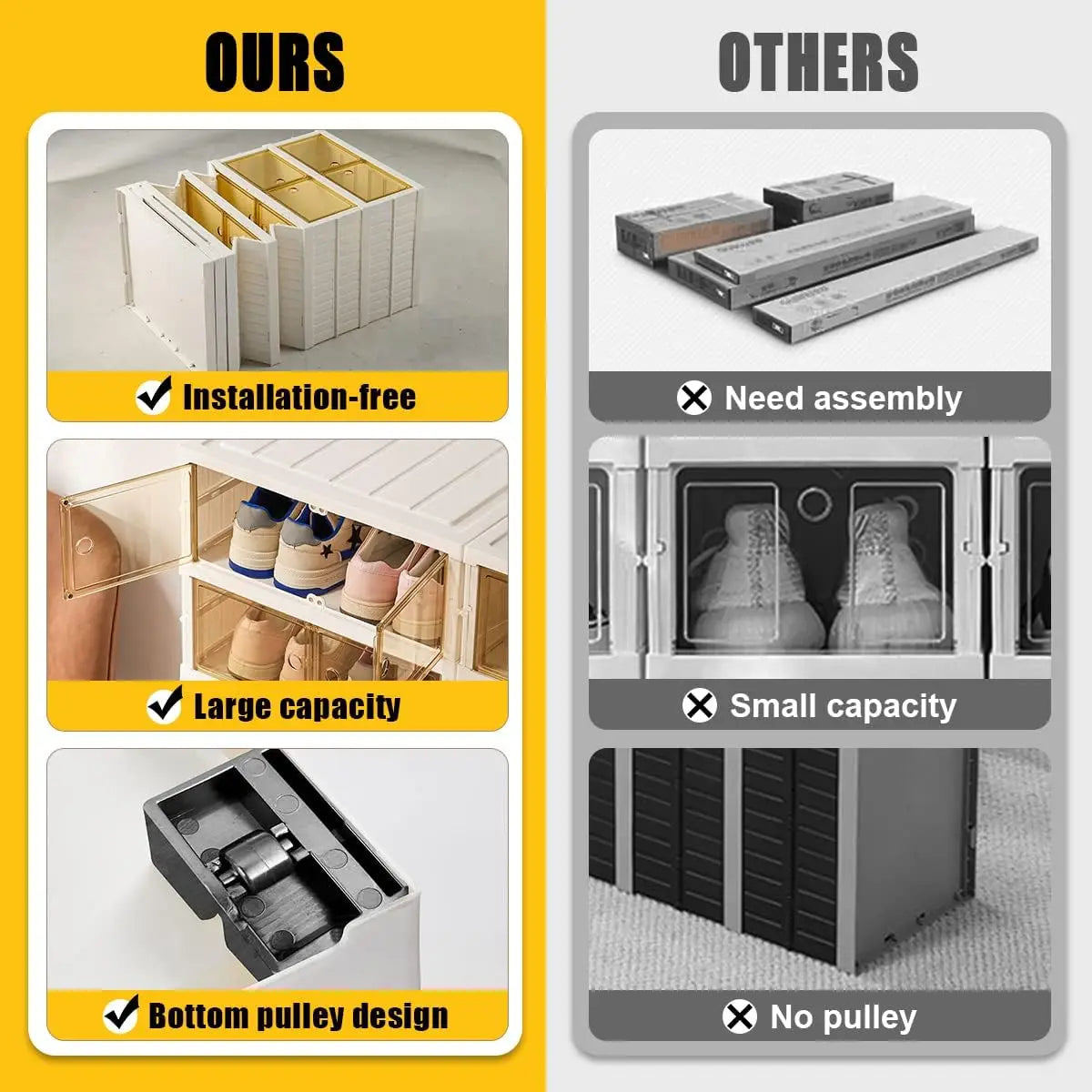 Foldable Plastic Shoe Rack Organizer with Clear Shoe Boxes Easy Assembly Injection Technics Rectangle Shape Door for Closet - Ceenaz Store