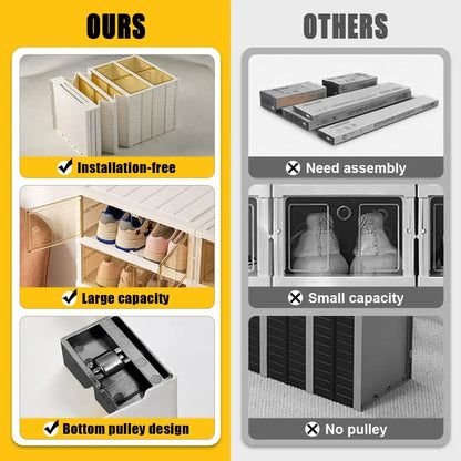 Foldable Plastic Shoe Rack Organizer with Clear Shoe Boxes Easy Assembly Injection Technics Rectangle Shape Door for Closet - Ceenaz Store