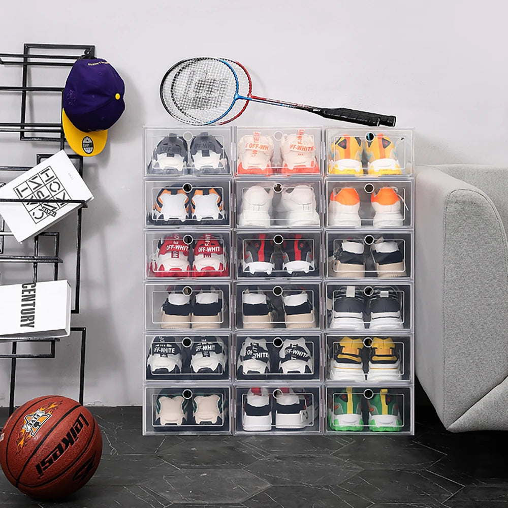 6 Pack Transparent shoe box shoes organizers thickened foldable Dustproof storage box Stackable combined shoe cabinet Sale - Ceenaz Store