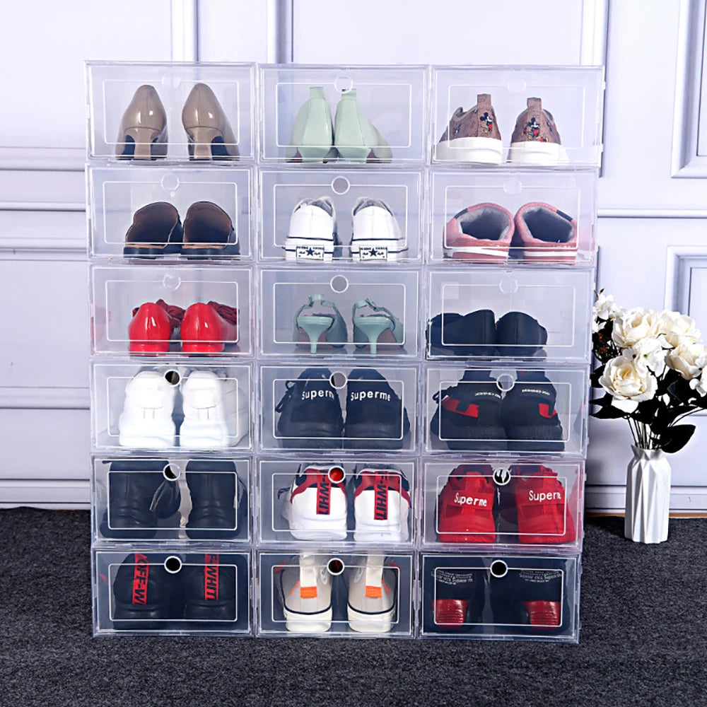 6 Pack Transparent shoe box shoes organizers thickened foldable Dustproof storage box Stackable combined shoe cabinet Sale - Ceenaz Store