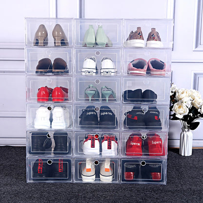6 Pack Transparent shoe box shoes organizers thickened foldable Dustproof storage box Stackable combined shoe cabinet Sale - Ceenaz Store