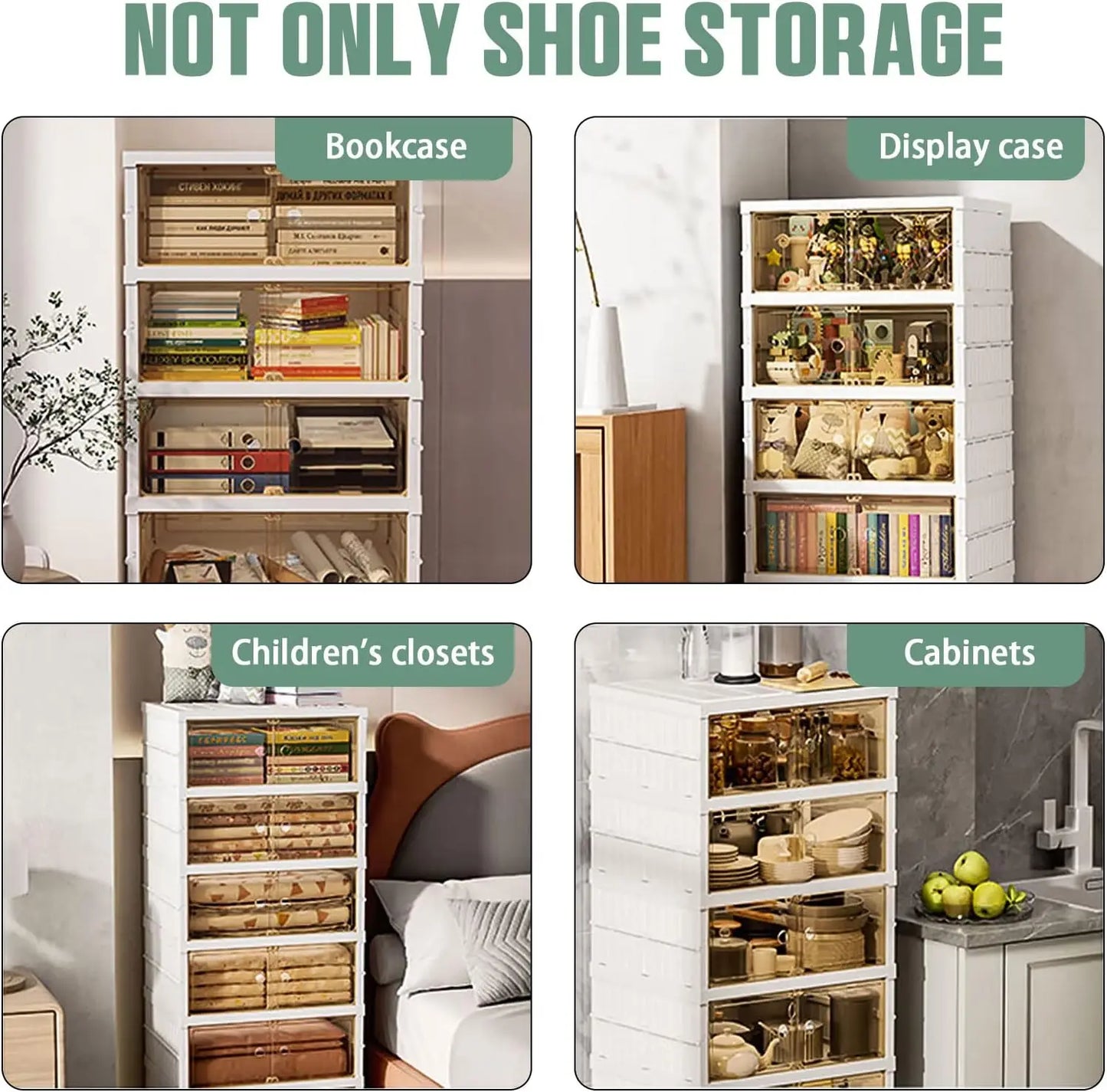 Foldable Plastic Shoe Rack Organizer with Clear Shoe Boxes Easy Assembly Injection Technics Rectangle Shape Door for Closet - Ceenaz Store