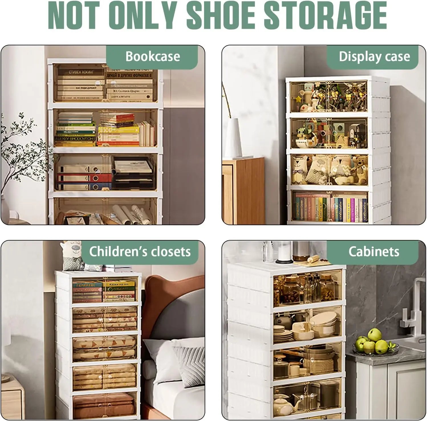 Foldable Plastic Shoe Rack Organizer with Clear Shoe Boxes Easy Assembly Injection Technics Rectangle Shape Door for Closet - Ceenaz Store