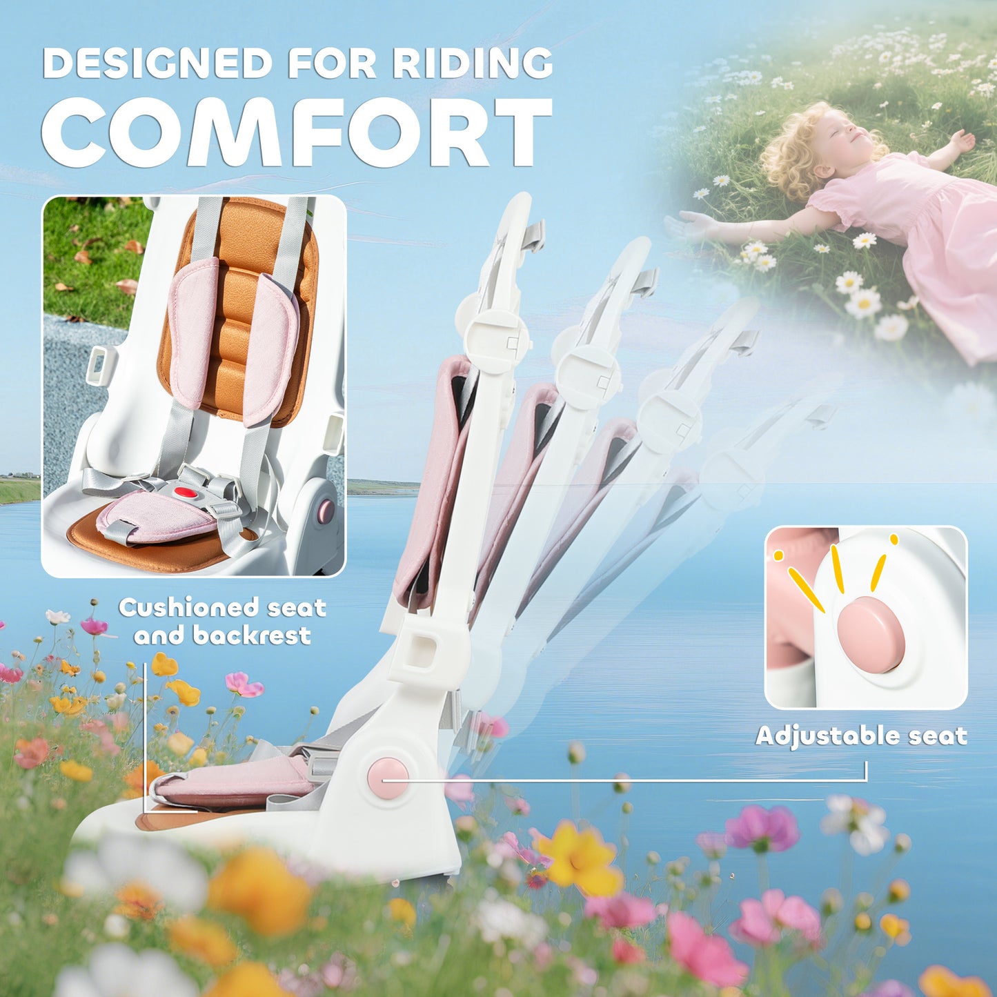 5 in 1 Kids Trike with Adjustable Backrest, Foldable Baby Trike