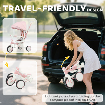 5 in 1 Kids Trike with Adjustable Backrest, Foldable Baby Trike