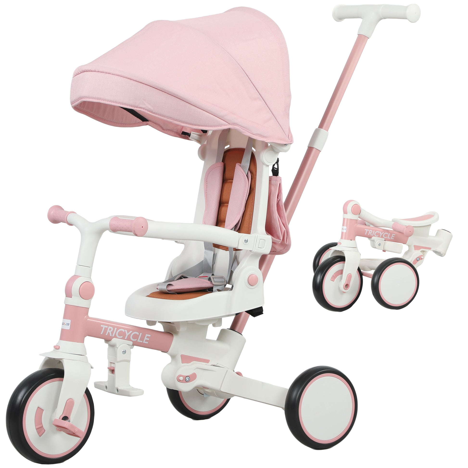 5 in 1 Kids Trike with Adjustable Backrest, Foldable Baby Trike
